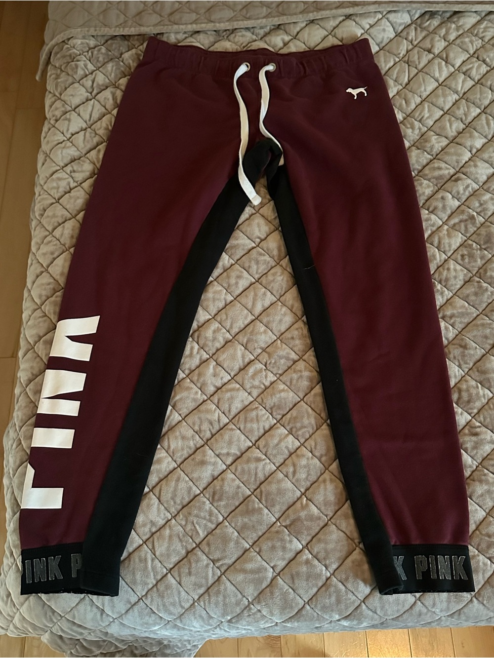 PINK Victoria's Secret Maroon & Black Logo Joggers